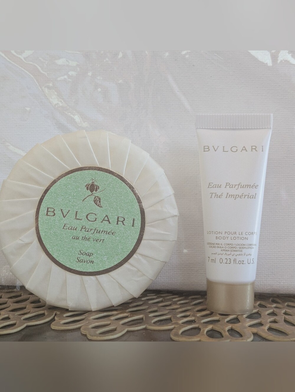 Bulgari Green Tea Soap Round Bar And Body Lotion